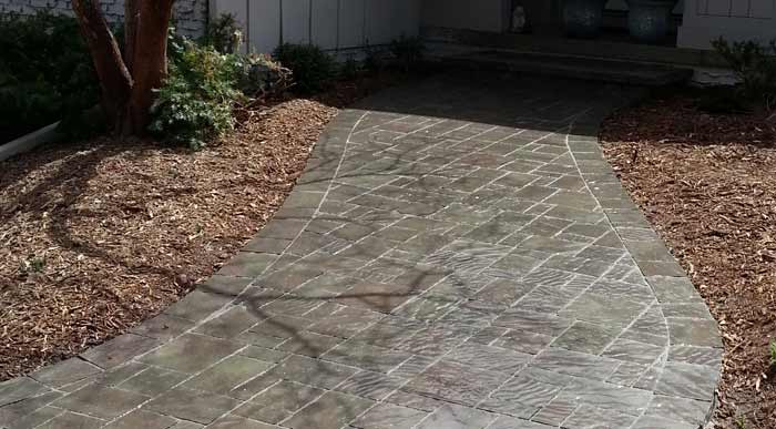 Dark Stone Paved Front Entry Walkway | Landscape Design | Omaha Nebraska